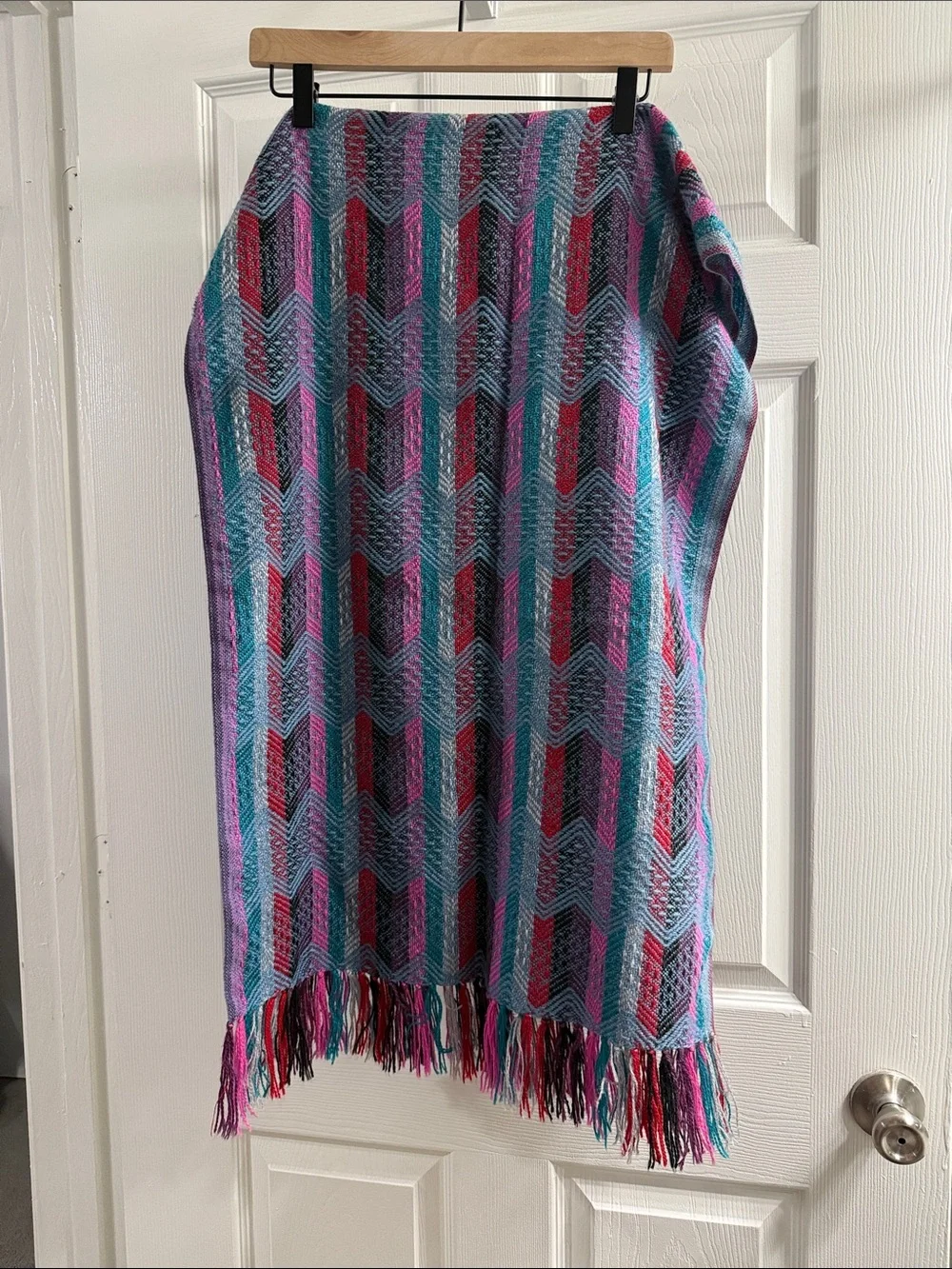Alpaca Multicolor Fringe Scarf - Purple, Teal & Red